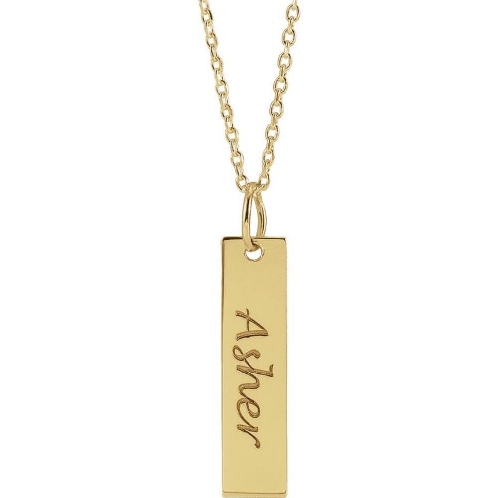 14k Yellow Gold Vertical Bar Necklace, 20 Inch